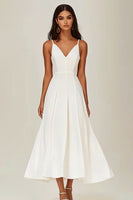 Load image into Gallery viewer, White Satin Long A Line Engagement Dress