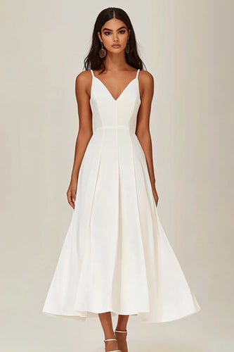 White Satin Long A Line Engagement Dress