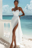 Load image into Gallery viewer, White Tulle Sweetheart Boho Maxi Dress with Slit