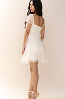 Load image into Gallery viewer, White Organza Short A Line Graduation Dress with Pleats