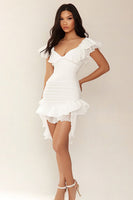Load image into Gallery viewer, White Asymmetrical V Neck Graduation Dress with Ruffles
