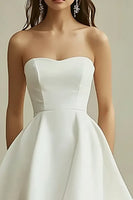 Load image into Gallery viewer, White Satin Strapless Asymmetrical A Line Bridal Shower Dress