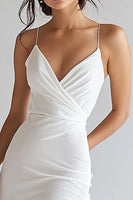 Load image into Gallery viewer, White Chiffon Asymmetrical V Neck Graduation Dress with Lace