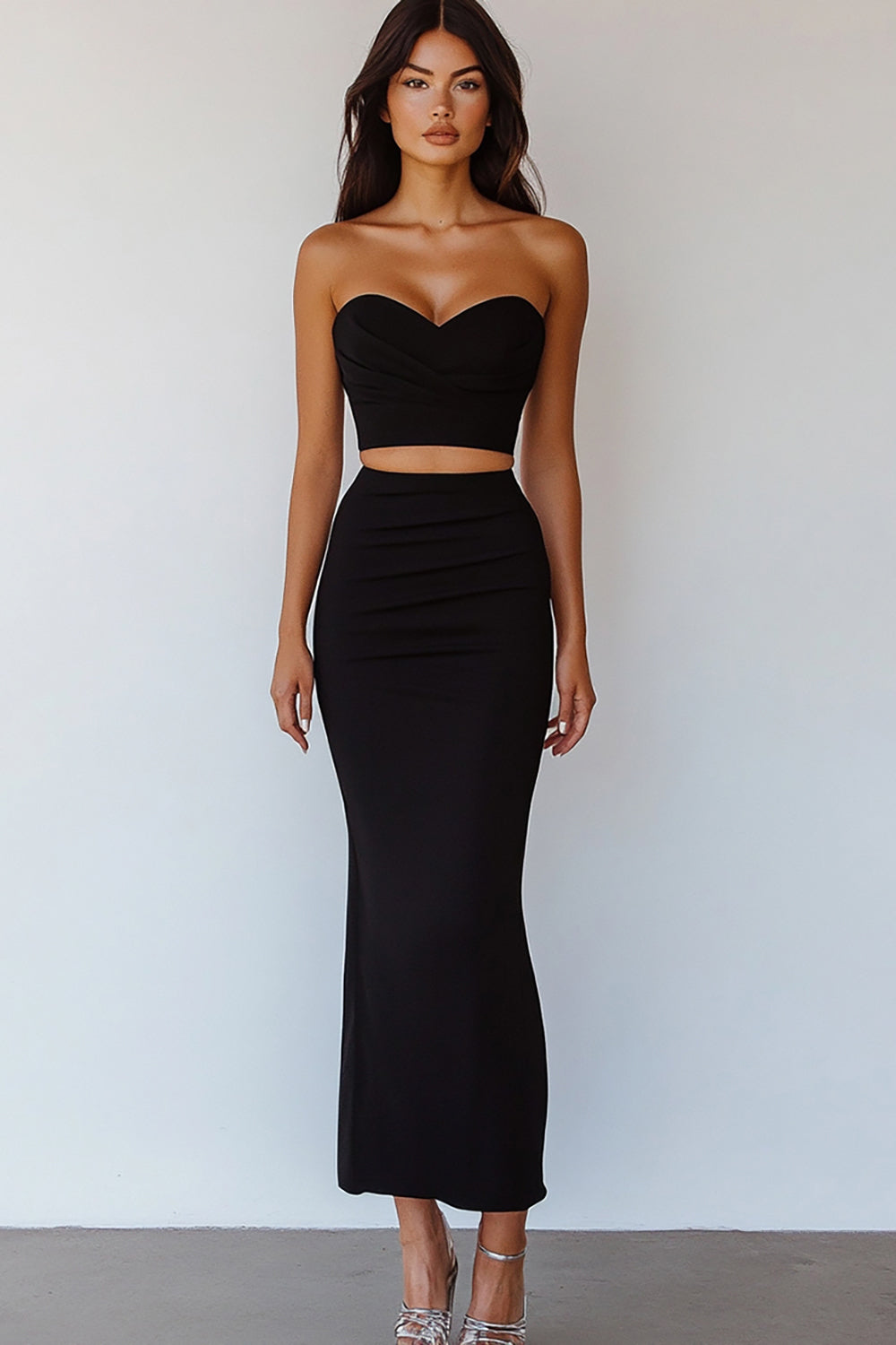 Black Two Piece Sweetheart Long Mermaid Formal Dress