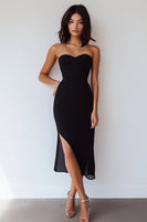 Load image into Gallery viewer, Black Chiffon Sweetheart Midi Formal Dress with Slit