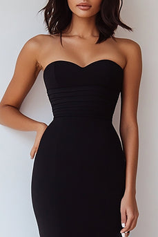 Black Chiffon Sweetheart Midi Formal Dress with Slit