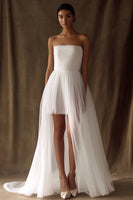 Load image into Gallery viewer, White Tulle Strapless High-Low Engagement Dress with Pleats
