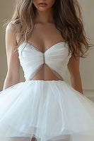 Load image into Gallery viewer, White Organza Strapless High-Low Bridal Shower Dress with Ruffles