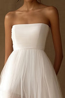 Load image into Gallery viewer, White Tulle Strapless High-Low A Line Graduation Dress