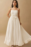 Load image into Gallery viewer, White Satin Long A Line Engagement Dress with Ruffles