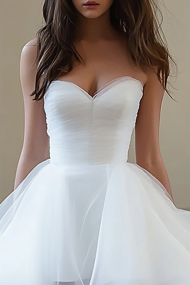 Load image into Gallery viewer, White Organza Sweetheart High-Low Graduation Dress