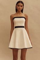 Load image into Gallery viewer, Ivory and Black Satin Strapless Short A Line Graduation Dress