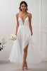 Load image into Gallery viewer, White Chiffon V Neck Long Engagement Dress with Slit