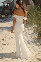 Load image into Gallery viewer, White Satin Long Mermaid Engagement Dress with Ruffles