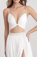 Load image into Gallery viewer, White Two Piece Chiffon Long Engagement Dress with Slit