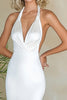 Load image into Gallery viewer, White Satin Long Halter Mermaid Engagement Dress