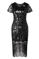 Load image into Gallery viewer, Sparkly Black Golden Bodycon Short Fringe 1920s Dress