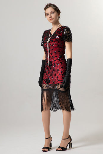 Sparkly Black Golden Bodycon Short Fringe 1920s Dress