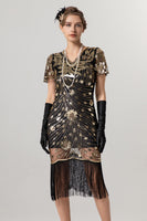 Load image into Gallery viewer, Sparkly Black Golden Bodycon Short Fringe 1920s Dress