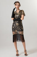Load image into Gallery viewer, Sparkly Black Golden Bodycon Short Fringe 1920s Dress
