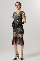 Load image into Gallery viewer, Sparkly Black Golden Bodycon Short Fringe 1920s Dress