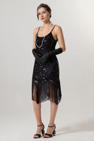 Load image into Gallery viewer, Sparkly Black Golden Spaghetti Straps Fringe 1920s Dress