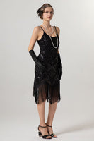 Load image into Gallery viewer, Sparkly Black Golden Spaghetti Straps Fringe 1920s Dress