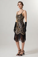 Load image into Gallery viewer, Sparkly Black Golden Spaghetti Straps Fringe 1920s Dress