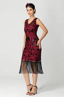 Load image into Gallery viewer, Sparkly Black Burgundy Sleeveless Fringe 1920s Dress