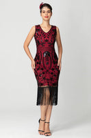 Load image into Gallery viewer, Sparkly Black Burgundy Sleeveless Fringe 1920s Dress