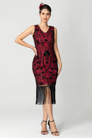 Load image into Gallery viewer, Sparkly Black Burgundy Sleeveless Fringe 1920s Dress