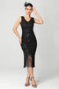 Load image into Gallery viewer, Sparkly Black Burgundy Sleeveless Fringe 1920s Dress