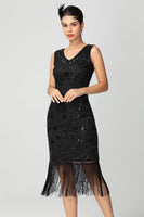 Load image into Gallery viewer, Sparkly Black Burgundy Sleeveless Fringe 1920s Dress