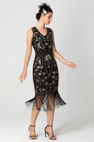 Load image into Gallery viewer, Sparkly Black Burgundy Sleeveless Fringe 1920s Dress