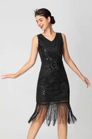 Load image into Gallery viewer, Black Burgundy Bodycon Short Fringe 1920s Dress