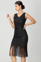 Load image into Gallery viewer, Black Burgundy Bodycon Short Fringe 1920s Dress