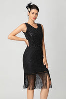 Load image into Gallery viewer, Black Burgundy Bodycon Short Fringe 1920s Dress