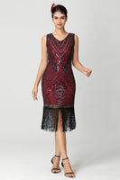 Load image into Gallery viewer, Black Burgundy Bodycon Short Fringe 1920s Dress