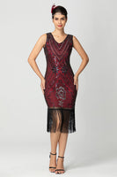 Load image into Gallery viewer, Black Burgundy Bodycon Short Fringe 1920s Dress