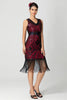 Load image into Gallery viewer, Sparkly Black Burgundy Bodycon Sleeveless Fringe 1920s Dress