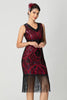 Load image into Gallery viewer, Sparkly Black Burgundy Bodycon Sleeveless Fringe 1920s Dress