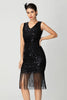 Load image into Gallery viewer, Sparkly Black Burgundy Bodycon Sleeveless Fringe 1920s Dress