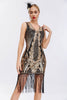 Load image into Gallery viewer, Sparkly Black Golden Bodycon Sleeveless 1920s Dress with Fringes