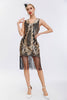 Load image into Gallery viewer, Sparkly Black Golden Bodycon Sleeveless 1920s Dress with Fringes