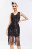 Load image into Gallery viewer, Sparkly Black Golden Bodycon Sleeveless 1920s Dress with Fringes
