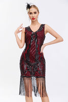 Load image into Gallery viewer, Sparkly Black Golden Bodycon Sleeveless 1920s Dress with Fringes