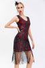 Load image into Gallery viewer, Sparkly Black Golden Bodycon Sleeveless 1920s Dress with Fringes