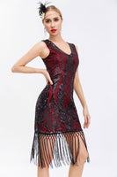 Load image into Gallery viewer, Sparkly Black Golden Bodycon Sleeveless 1920s Dress with Fringes