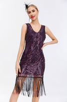 Load image into Gallery viewer, Sparkly Black Golden Bodycon Sleeveless 1920s Dress with Fringes