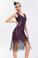 Load image into Gallery viewer, Sparkly Black Golden Bodycon Sleeveless 1920s Dress with Fringes